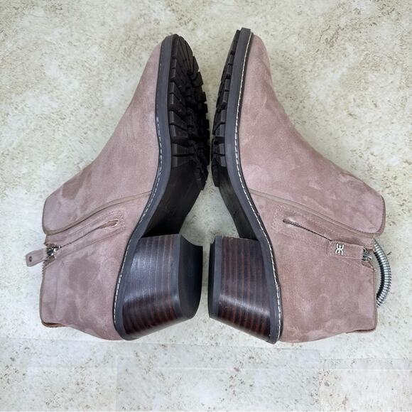 SAM EDELMAN Women's Sz 9 Pryce Beige Leather Suede Waterproof Ankle Booties - Picture 6 of 16